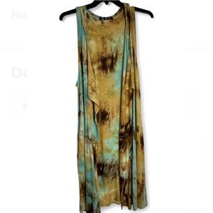 COIN 1804 Tie Dye Open Front Draped Hooded Boho Long Vest Cardigan Size Large